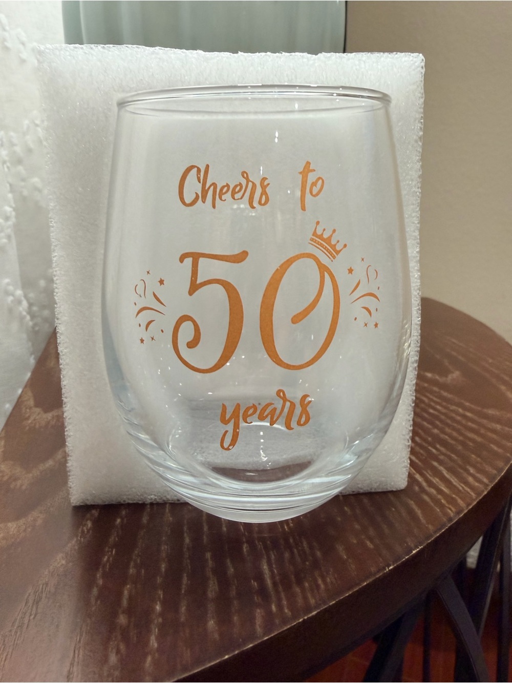 "Cheers to 50 Years" stemless wine glass